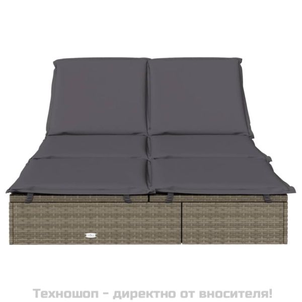 2-местен шезлонг с възглавници, сив, полиратан