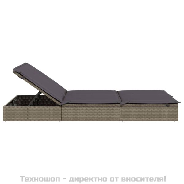 2-местен шезлонг с възглавници, сив, полиратан