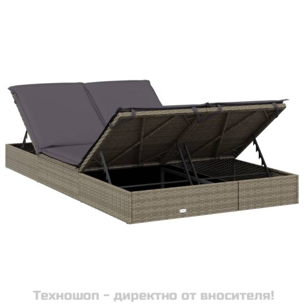 2-местен шезлонг с възглавници, сив, полиратан