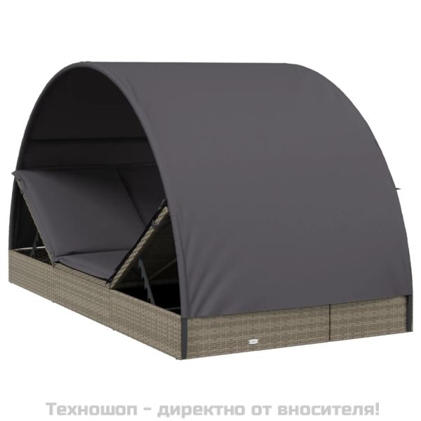 2-местен шезлонг с объл покрив, сив, 211x112x140 см, полиратан