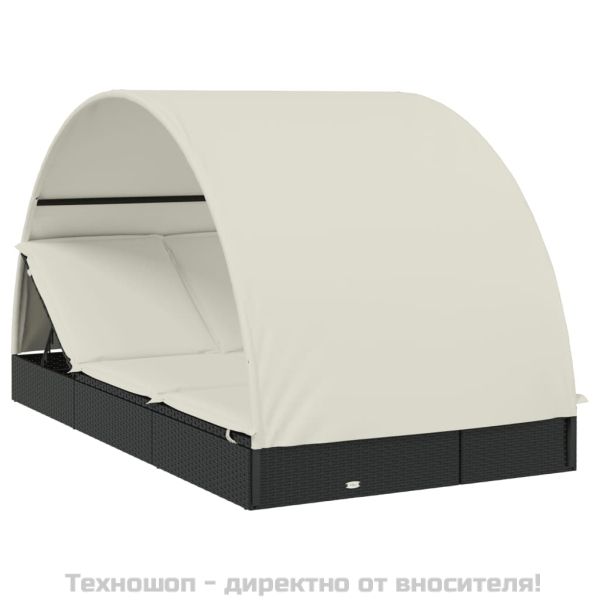 2-местен шезлонг с объл покрив черен 211x112x140 см полиратан