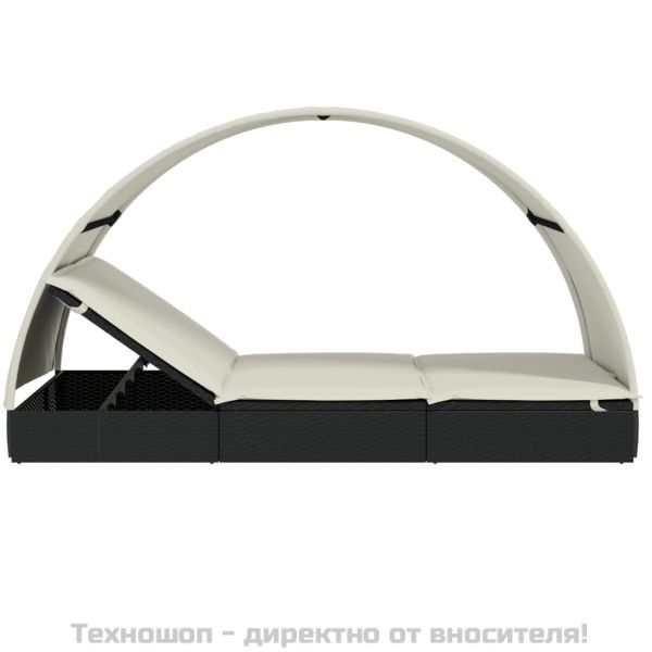 2-местен шезлонг с объл покрив черен 211x112x140 см полиратан