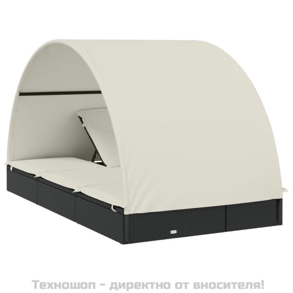 2-местен шезлонг с объл покрив черен 211x112x140 см полиратан