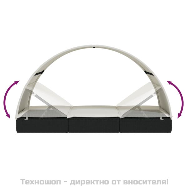 2-местен шезлонг с объл покрив черен 211x112x140 см полиратан