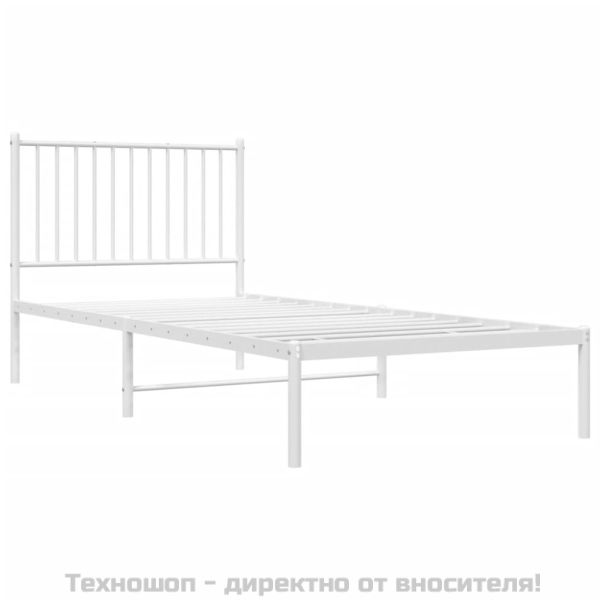 Метална рамка за легло с горна табла, бяла, 90x200 см