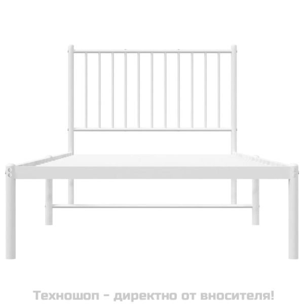 Метална рамка за легло с горна табла, бяла, 90x200 см