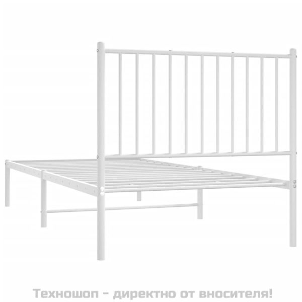 Метална рамка за легло с горна табла, бяла, 90x200 см