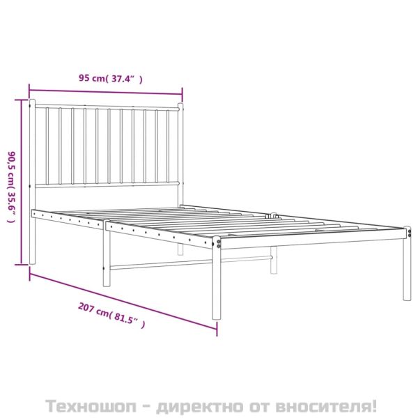 Метална рамка за легло с горна табла, бяла, 90x200 см