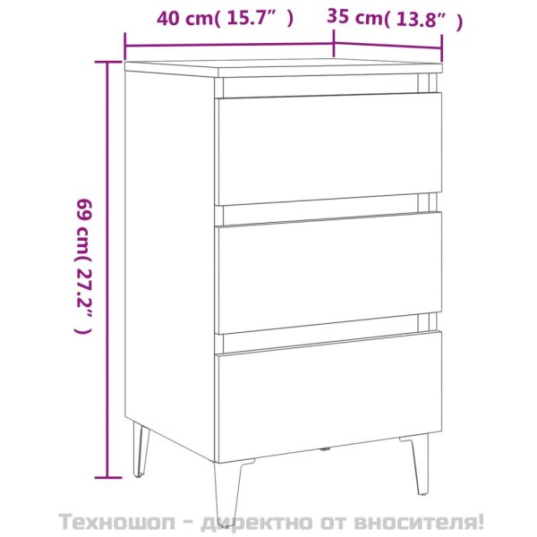Нощно шкафче с метални крака, бетонно сиво, 40x35x69 см