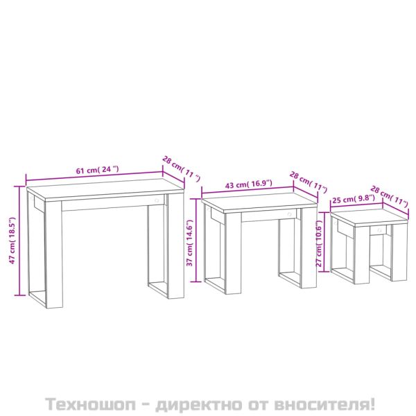 Стифиращи маси, 3 бр, кафяв дъб, инженерно дърво