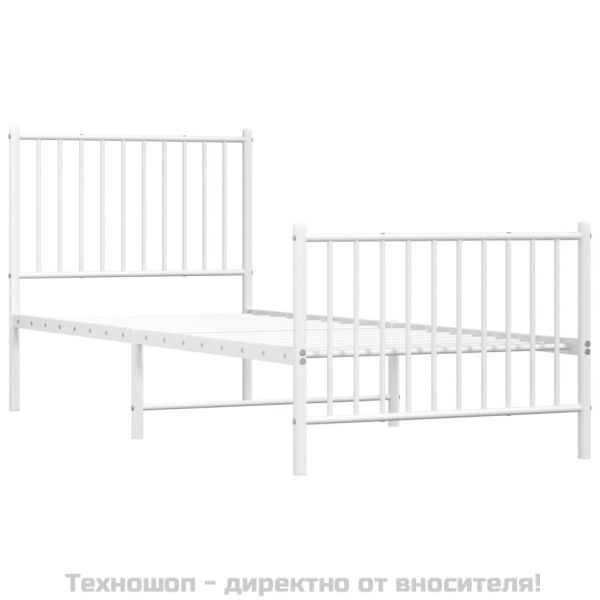 Метална рамка за легло с горна и долна табла, бяла, 80x200 см