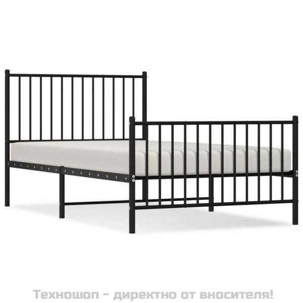 Метална рамка за легло с горна и долна табла, черна, 100x190 см