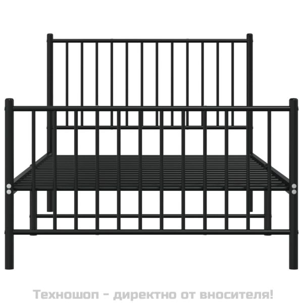 Метална рамка за легло с горна и долна табла, черна, 100x190 см