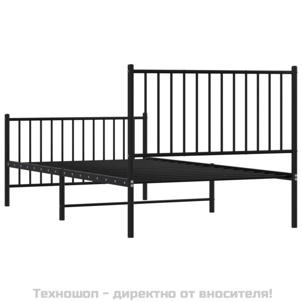 Метална рамка за легло с горна и долна табла, черна, 100x190 см