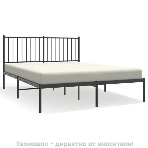 Метална рамка за легло с горна табла, черна, 135x190 см