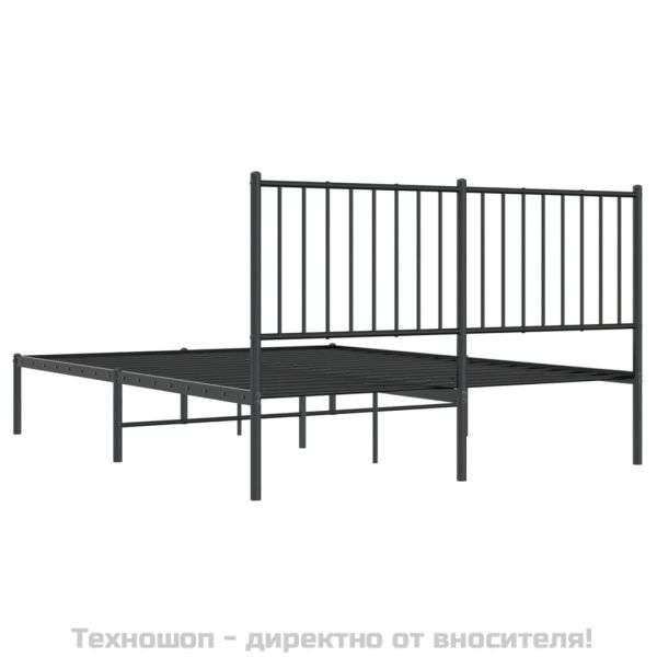 Метална рамка за легло с горна табла, черна, 135x190 см