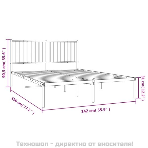Метална рамка за легло с горна табла, черна, 135x190 см