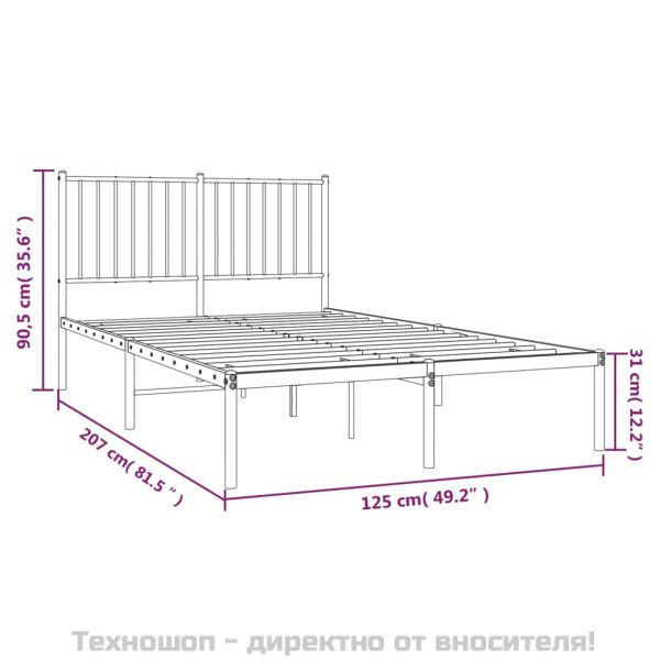 Метална рамка за легло с горна табла, бяла, 120x200 см