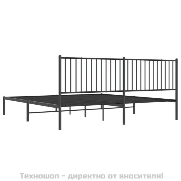 Метална рамка за легло с горна табла, черна, 193x203 см