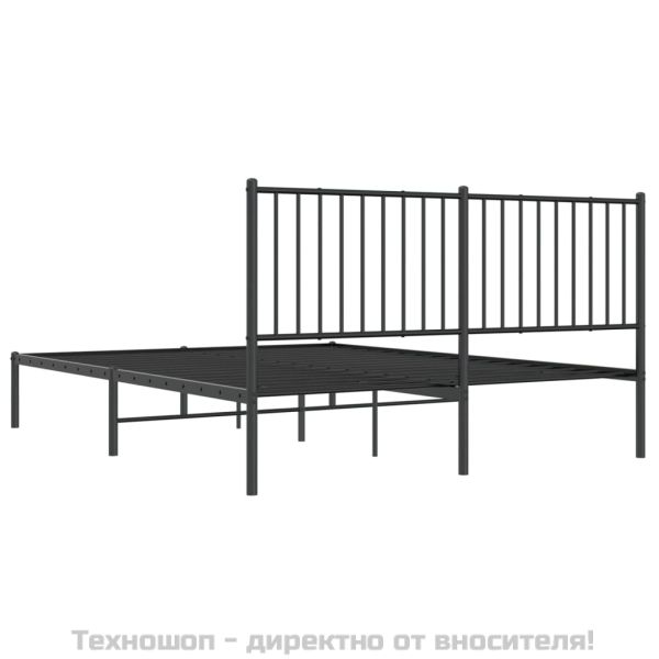 Метална рамка за легло с горна табла, черна, 150x200 см