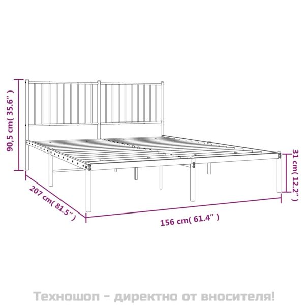 Метална рамка за легло с горна табла, черна, 150x200 см