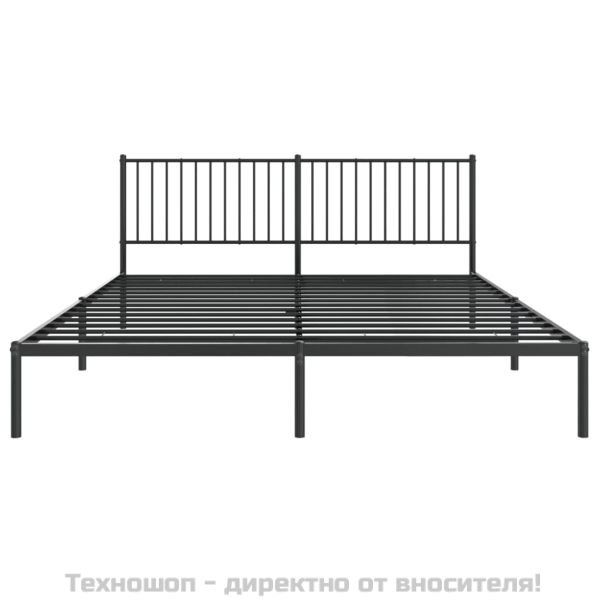Метална рамка за легло с горна табла, черна, 180x200 см