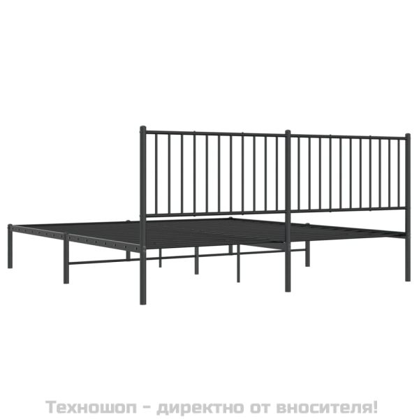 Метална рамка за легло с горна табла, черна, 180x200 см