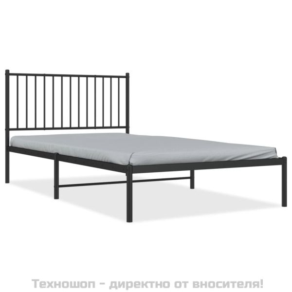 Метална рамка за легло с горна табла, черна, 107x203см