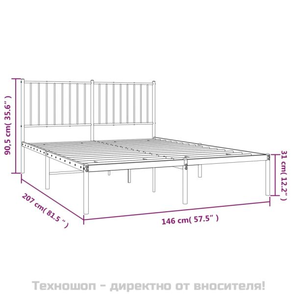 Метална рамка за легло с горна табла, черна, 140x200 см