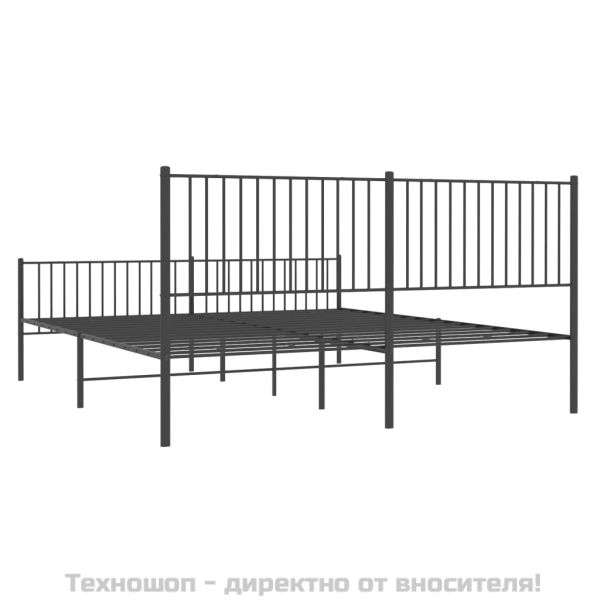 Метална рамка за легло с горна и долна табла, черна, 200x200 см