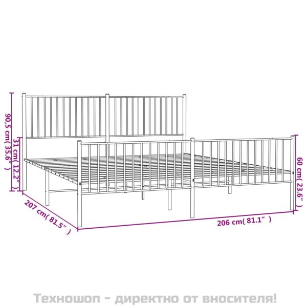 Метална рамка за легло с горна и долна табла, черна, 200x200 см