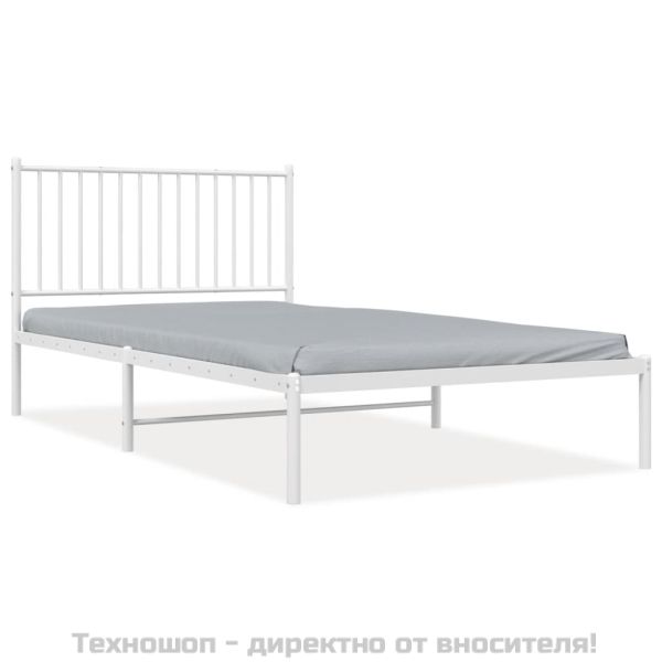 Метална рамка за легло с горна табла, бяла, 107x203 см