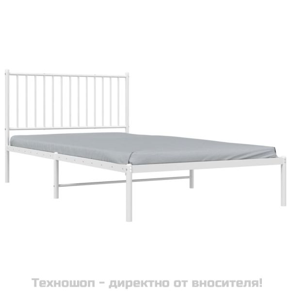 Метална рамка за легло с горна табла, бяла, 107x203 см