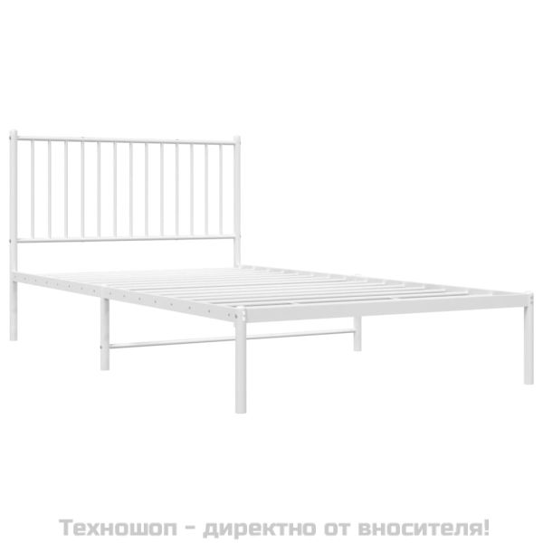 Метална рамка за легло с горна табла, бяла, 107x203 см