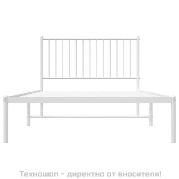 Метална рамка за легло с горна табла, бяла, 107x203 см