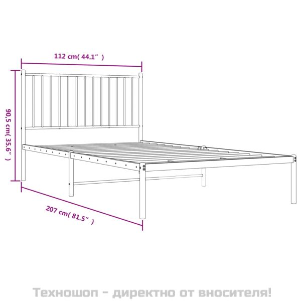 Метална рамка за легло с горна табла, бяла, 107x203 см