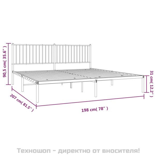 Метална рамка за легло с горна табла, черна, 193x203 см