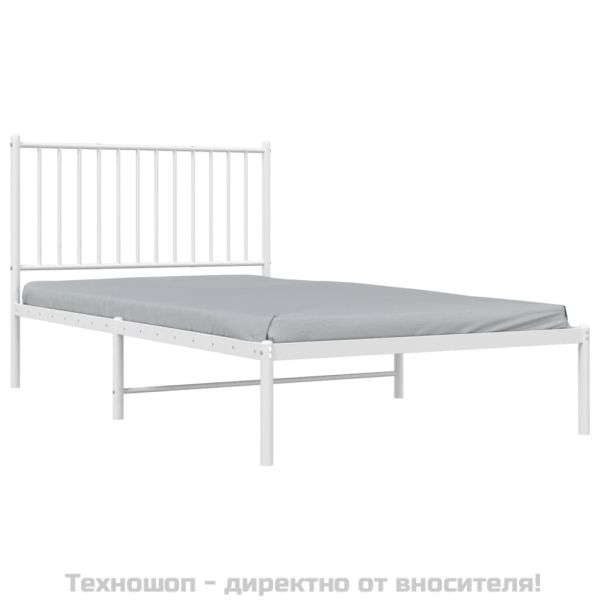 Метална рамка за легло с горна табла, бяла, 100x190 см
