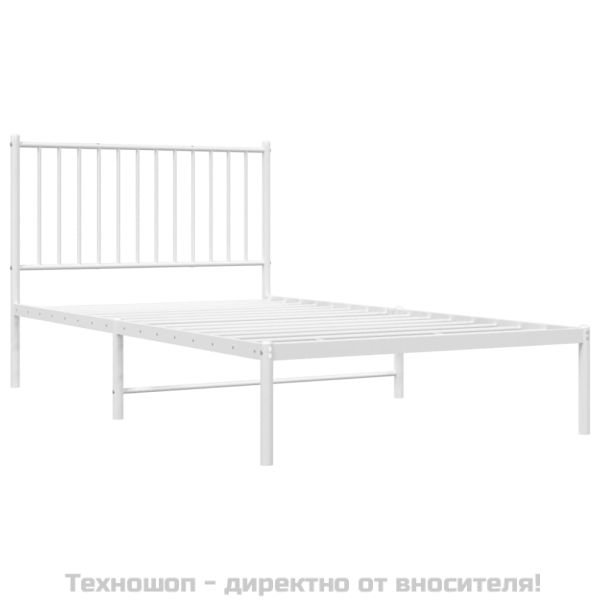 Метална рамка за легло с горна табла, бяла, 100x190 см