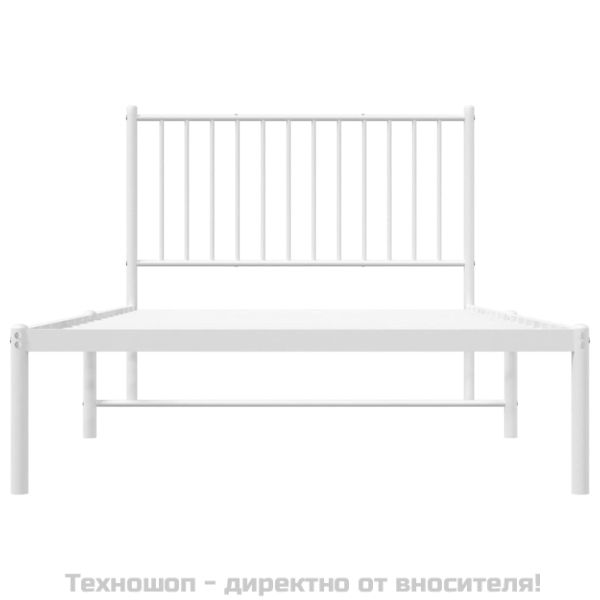 Метална рамка за легло с горна табла, бяла, 100x190 см