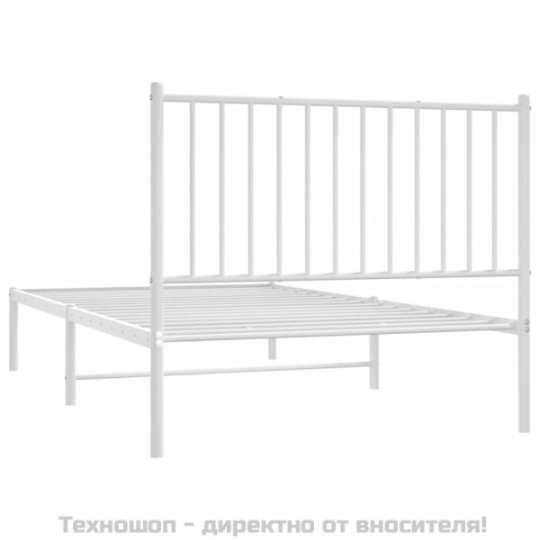 Метална рамка за легло с горна табла, бяла, 100x190 см