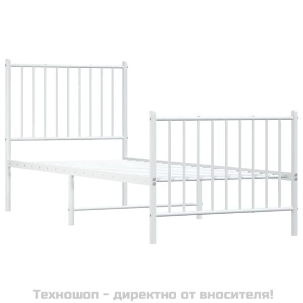 Метална рамка за легло с горна и долна табла, бяла, 75x190 см