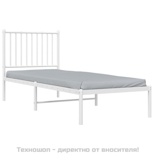 Метална рамка за легло, без матрак, с табла, бяла, 75x190 см