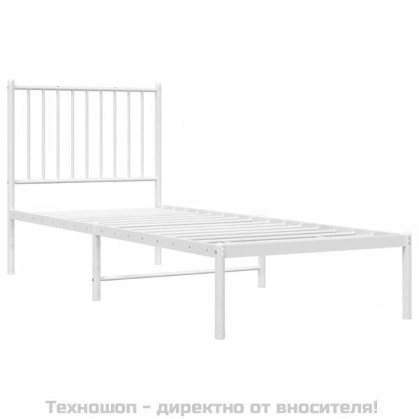 Метална рамка за легло, без матрак, с табла, бяла, 75x190 см