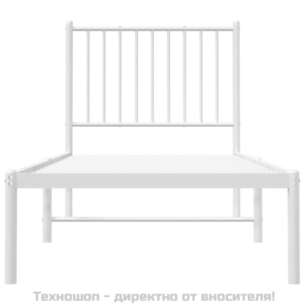Метална рамка за легло, без матрак, с табла, бяла, 75x190 см