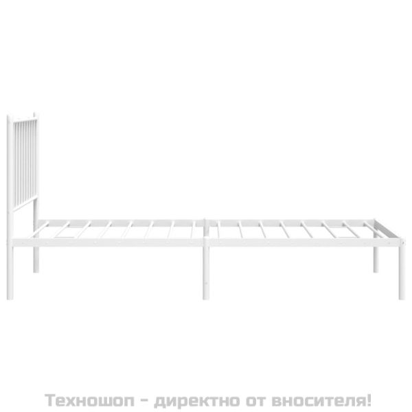 Метална рамка за легло, без матрак, с табла, бяла, 75x190 см