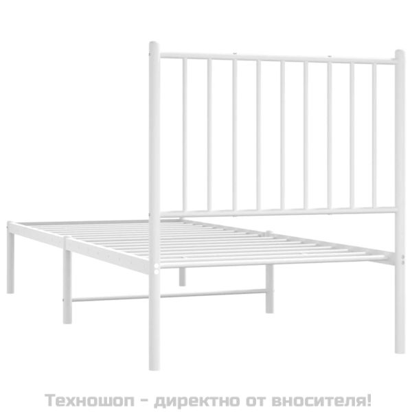 Метална рамка за легло, без матрак, с табла, бяла, 75x190 см