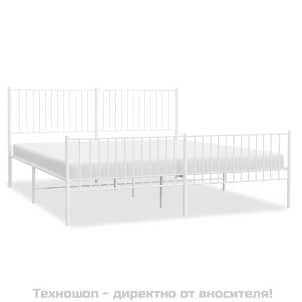 Метална рамка за легло с горна и долна табла, бяла, 193x203 см