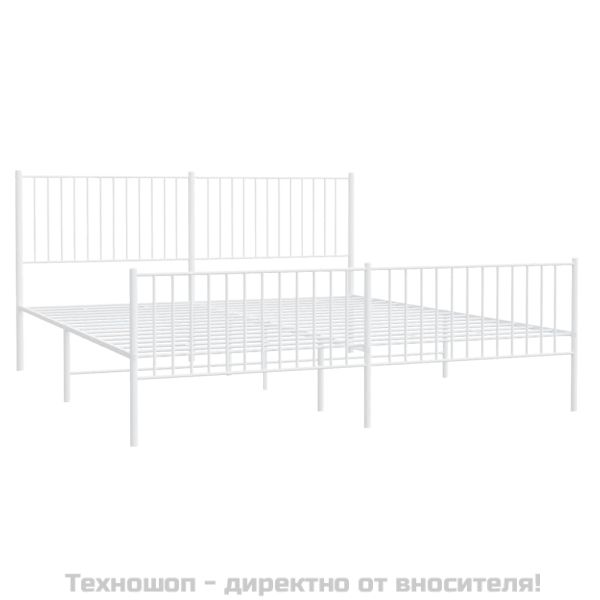 Метална рамка за легло с горна и долна табла, бяла, 193x203 см