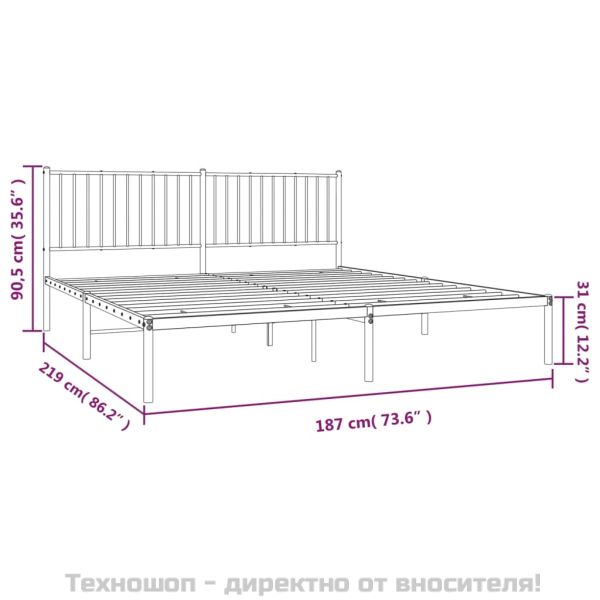 Метална рамка за легло с горна табла, черна, 183x213 см